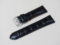 Черный кожаный ремешок из кожи теленка STAILER ORIGINAL 2051-2411 размер (24/20 мм), длина L (120 / 80 мм) с тиснением под кожу крокодила