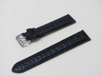 Черный кожаный ремешок из кожи теленка STAILER ORIGINAL 2071-2011 размер (20/18 мм), длина L (120 / 80 мм) с тиснением под кожу крокодила