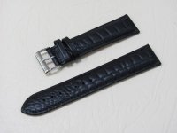 Черный кожаный ремешок из кожи теленка STAILER ORIGINAL 2071-2211 размер (22/20 мм), длина L (120 / 80 мм) с тиснением под кожу крокодила