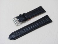 Черный кожаный ремешок из кожи теленка STAILER ORIGINAL 2071-2411 размер (24/20 мм), длина L (120 / 80 мм) с тиснением под кожу крокодила