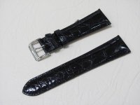Черный кожаный ремешок из кожи крокодила STAILER ORIGINAL 2941-2411 размер (24/20 мм), длина L (120 / 80 мм) с тиснением под кожу крокодила