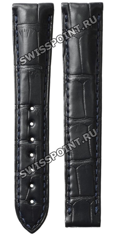Синий кожаный ремешок Omega O98000453 из кожи аллигатора, 19/16, длина 95/90, без замка, для часов Omega 231.13.39.21.03.001, 231.13.39.22.03.001 Seamaster Aqua Terra 150м 38.5мм