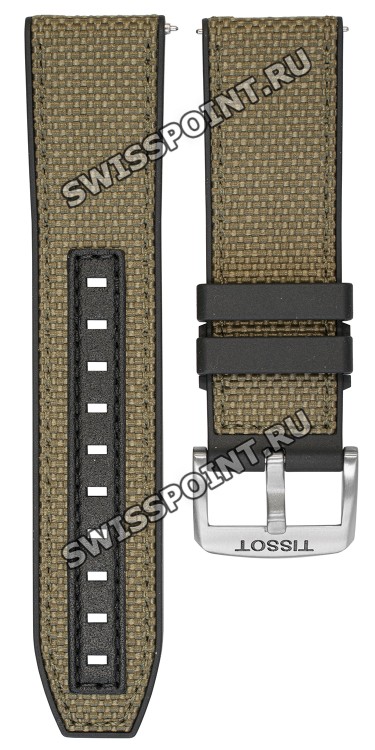 Коричневый каучуковый ремешок Tissot T604047746 с текстильной накладкой, 23/22, титановая пряжка, для часов Tissot T121.420.47.051.07 T-Touch Connect Solar