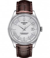 T610035373 Коричневый кожаный ремешок, удлиненный, без клипсы, 20/18 мм, теленок, для часов TISSOT Ballade Powermatic 80 T108.408