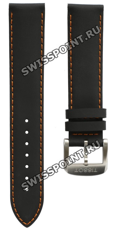 Черный кожаный ремешок Tissot T600035367, оранжевая прострочка, 19/18, стальная пряжка, для часов Tissot Quickster T095.417, T095417