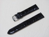 Черный кожаный ремешок из кожи крокодила STAILER ORIGINAL 3471-2011 размер (20/18 мм), длина L (120 / 80 мм) с тиснением под кожу крокодила