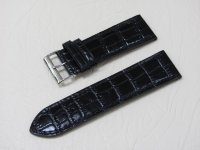 Черный кожаный ремешок из кожи теленка STAILER ORIGINAL 1011-2601 размер (26/24 мм), длина M (120 / 80 мм) с тиснением под кожу крокодила