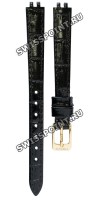 Черный кожаный ремешок Tissot T600030317, 10/8, теленок, имитация крокодила, с вырезом, желтая пряжка, для часов Tissot T-Lovely T058.009