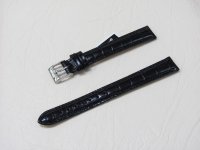 Черный кожаный ремешок из кожи теленка STAILER ORIGINAL 1031-1411 размер (14/12 мм), длина L (120 / 80 мм) с тиснением под кожу крокодила