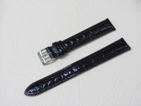 Черный кожаный ремешок из кожи теленка STAILER ORIGINAL 1031-1611 размер (16/14 мм), длина L (120 / 80 мм) с тиснением под кожу крокодила