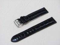Черный кожаный ремешок из кожи теленка STAILER ORIGINAL 1031-2011 размер (20/18 мм), длина L (120 / 80) с тиснением под кожу крокодила