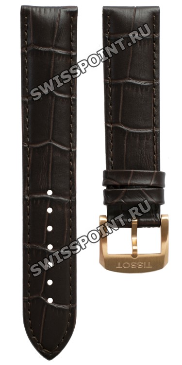 Коричневый кожаный ремешок Tissot T600035384, теленок, 19/18, имитация крокодила, желтая пряжка, для часов Tissot Quickster T095.417, T095417