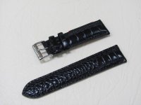 Черный кожаный ремешок из кожи теленка STAILER ORIGINAL 1031-2201 размер (22/20 мм), длина M (105 / 70 мм) с тиснением под кожу крокодила
