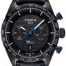 Черный кожаный ремешок Tissot T610037467, 22/20, синяя прострочка, без замка, для часов Tissot V8 Alpine T100.427, T106.417, T123.427, T123.610