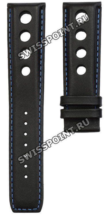 Черный кожаный ремешок Tissot T610037467, 22/20, синяя прострочка, без замка, для часов Tissot V8 Alpine T100.427, T106.417, T123.427, T123.610