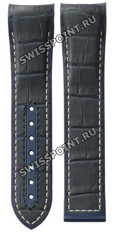 Синий каучуковый ремешок Omega O032RUZ005701 с накладкой из кожи аллигатора, 22/20, длина 100/95, без замка, для часов Omega 2153 Seamaster Planet Ocean III 45.5мм