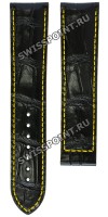 Черный кожаный ремешок Certina C610018687, теленок, желтая прострочка, 22/20, без замка, для часов Certina Ds-2 C024.447.16.051.01