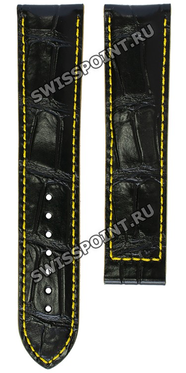 Черный кожаный ремешок Certina C610018687, теленок, желтая прострочка, 22/20, без замка, для часов Certina Ds-2 C024.447.16.051.01