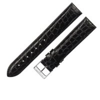Черный кожаный ремешок из кожи теленка STAILER ORIGINAL 1041-1811 размер (18/16 мм), длина L (120 / 80) с тиснением под кожу крокодила