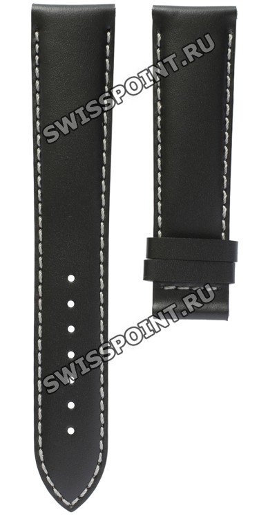 Черный кожаный ремешок Tissot T610027944, теленок, 20/18, белая прострочка, без замка, для часов Tissot Quadrato T005.507