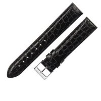Черный кожаный ремешок из кожи теленка STAILER ORIGINAL 1041-2401 размер (24/20 мм), длина M (105 / 70) с тиснением под кожу крокодила
