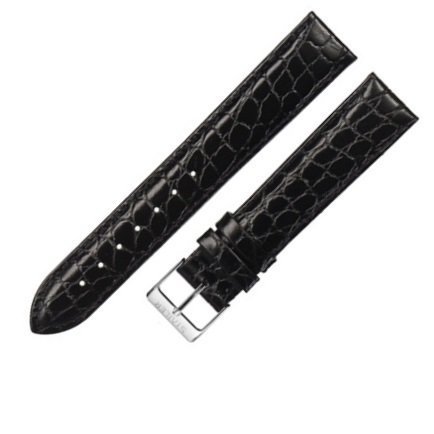 Черный кожаный ремешок из кожи теленка STAILER ORIGINAL 1041-2401 размер (24/20 мм), длина M (105 / 70) с тиснением под кожу крокодила