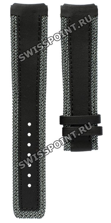 Черный комбинированный (кожа/текстиль) ремешок Tissot T610035310, удлиненный, 22/20 XL, теленок, серая прострочка, без замка, для часов Tissot T-Touch Solar T091.420, T110.420