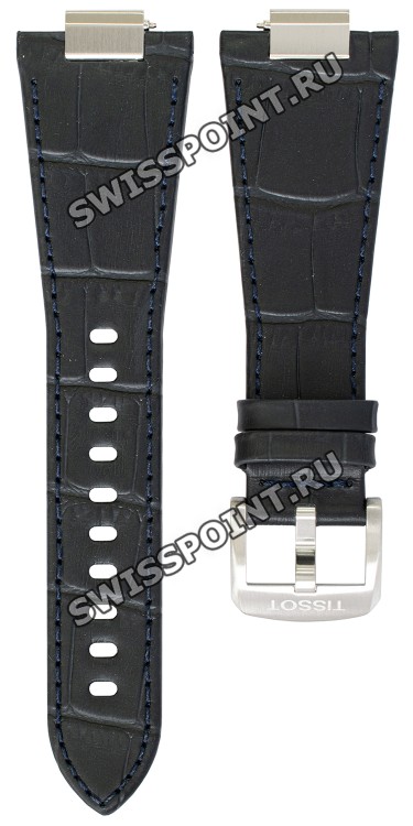 Синий кожаный ремешок Tissot T600047701 / T610047702, 27/18, с вырезом 12 мм, стальная пряжка, для часов Tissot T137.407.16.041.00 PRX Powermatic 80, T137.410.16.041.00