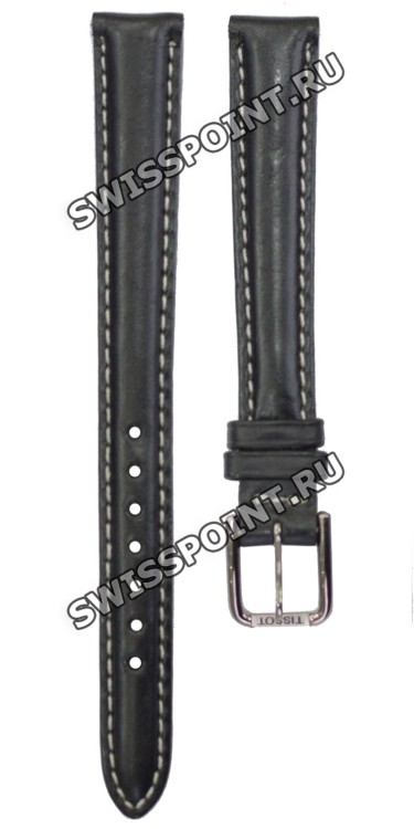 Черный кожаный ремешок Tissot T600013334, теленок, 12/10, белая прострочка, стальная пряжка, для часов Tissot PR 50
