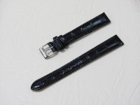 Черный кожаный ремешок из кожи теленка STAILER ORIGINAL 1081-1411 размер (14/12 мм), длина L (120 / 80 мм) с тиснением под кожу крокодила