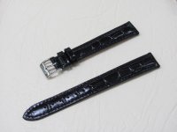 Черный кожаный ремешок из кожи теленка STAILER ORIGINAL 1081-1611 размер (16/14 мм), длина L (120 / 80 мм) с тиснением под кожу крокодила