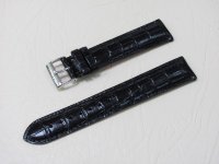 Черный кожаный ремешок из кожи теленка STAILER ORIGINAL 1081-2011 размер (20/18 мм), длина L (120 / 80 мм) с тиснением под кожу крокодила