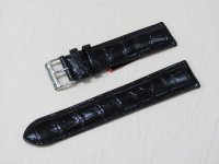 Черный кожаный ремешок из кожи теленка STAILER ORIGINAL 1081-2211 размер (22/20 мм), длина L (120 / 80 мм) с тиснением под кожу крокодила