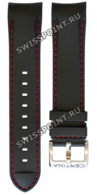 Черный резиновый ремешок Certina C603019285, красная прострочка, стальная пряжка, для часов Certina DS 2 C024.447
