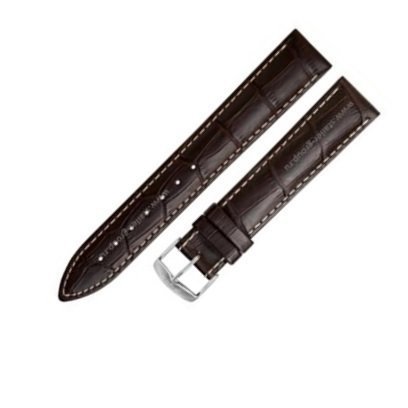 Коричневый кожаный ремешок из кожи теленка STAILER ORIGINAL 3252B-2011 размер (20/18 мм), длина L (120 / 80) с тиснением под кожу крокодила
