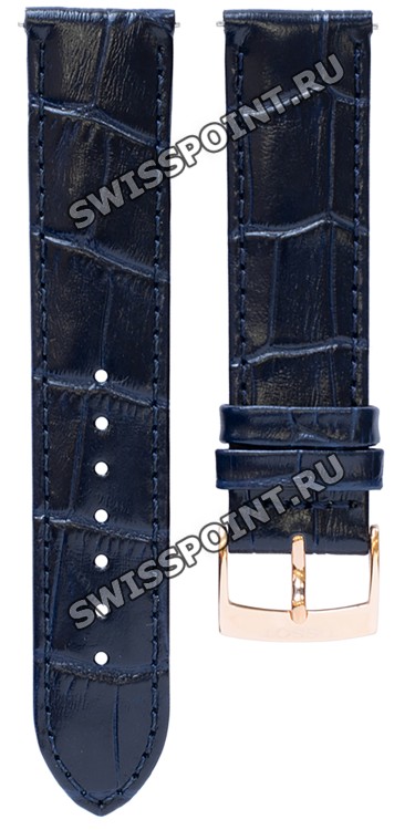 Синий кожаный ремешок Tissot T600044048 / T610044049, теленок, 19/18, розовая пряжка, для часов Tissot Every Time T109.410, T109410