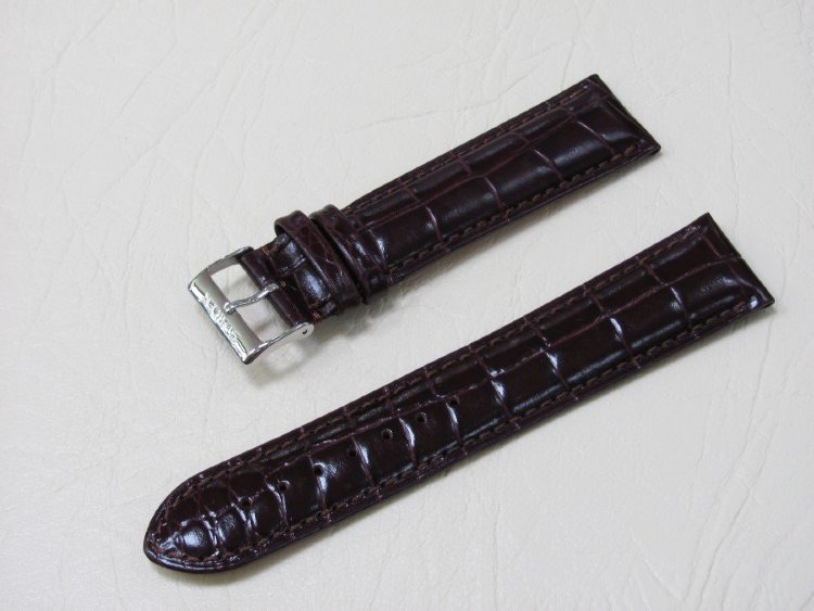 Коричневый кожаный ремешок из кожи теленка STAILER ORIGINAL 1032-2211 размер (22/20 мм), длина L (120 / 80 мм) с тиснением под кожу крокодила