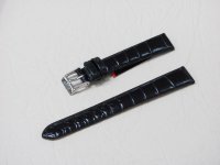 Черный кожаный ремешок из кожи теленка STAILER ORIGINAL 1121-1401 размер (14/12 мм), длина M (105 / 70 мм) с тиснением под кожу крокодила
