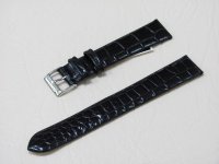 Черный кожаный ремешок из кожи теленка STAILER ORIGINAL 1121-1811 размер (18/16 мм), длина L (120 / 80 мм) с тиснением под кожу крокодила