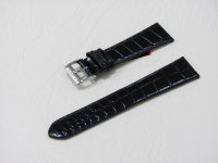 Черный кожаный ремешок из кожи теленка STAILER ORIGINAL 1121-2001 размер (20/16 мм), длина M (105 / 70 мм) с тиснением под кожу крокодила